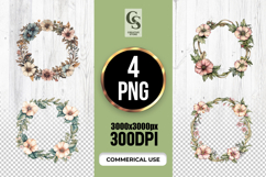 Watercolor Floral Wreath Clipart Sublimation PNG Product Image 1