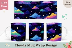 Night Sky Mug Wrap Design, Cartoon Clouds Mug Template Product Image 1