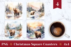 Christmas Square Coasters, Watercolor Bear Sublimation Product Image 1