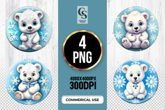 Cute Polar Bear Snowflake Clipart Sublimation PNG Product Image 1