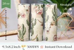 Western Skull Tumbler Wrap Design, Cactus Tumbler Template Product Image 1