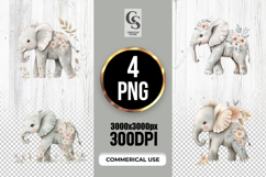 Cute Watercolor Elephant Clipart Sublimation PNG Product Image 1