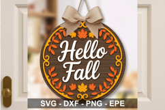 Hello Fall Sign SVG | Pumpkin Round Door Hanger Cut File Product Image 1