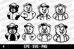 A cheerful black and white cartoon mascot of a bear Product Image 1