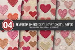 Textured Embroidery Heart Digital Paper Product Image 1