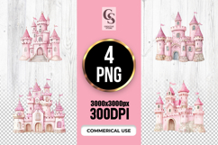 Pink Watercolor Princess Castle Clipart Sublimation PNG Product Image 1