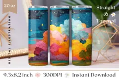 Art Tumbler Wrap, Rainbow Clouds Tumbler Sublimation Product Image 1