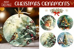 Watercolor Winter Ornament, Christmas Village Round Ornament Product Image 1