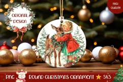 Vintage Christmas Deer Ornament PNG, Winter Round Ornament Product Image 1