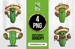 Cute Cactus with Sombrero Clipart Sublimation PNG Product Image 1