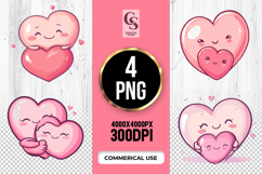 Cute Pink Heart Cartoon Clipart Sublimation PNG Product Image 1