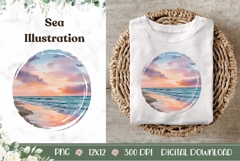 Watercolor Sea Illustration, Beach PNG, Sky PNG Product Image 1