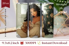 Cute Girl Tumbler Wrap Design, Christmas Tree Tumbler Design Product Image 1