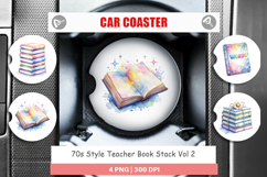 70s Style Teacher Book Stack Car Coaster Product Image 1