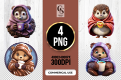 Cozy Animal With Mug Clipart Sublimation PNG Product Image 1
