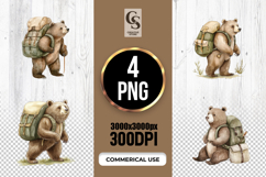Watercolor Hiking Bear Clipart Sublimation PNG Product Image 1