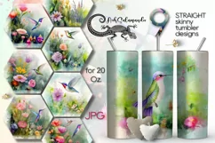 Watercolor Hummingbird | Sublimation skinny tumbler designs Product Image 1