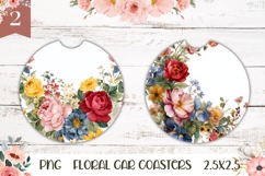 Floral Wreath Coaster PNG, Watercolor Flowers Round Coasters Product Image 1