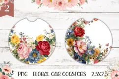 Floral Wreath Coaster PNG, Watercolor Flowers Round Coasters Product Image 1