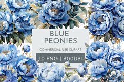 10 Blue Peonies Clipart PNG Product Image 1