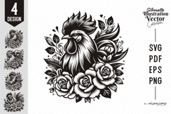 Floral Rooster Silhouette Vector Product Image 1
