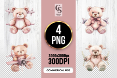 Vintage Teddy Bear Airplane Clipart Sublimation PNG Product Image 1