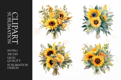 Watercolor sunflower bouquet clipart Product Image 1