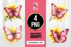 Sunflower Butterfly Clipart Sublimation PNG Product Image 1