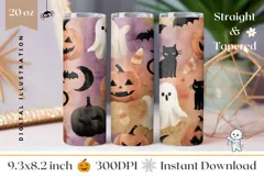 Cartoon Halloween Tumbler Design, Watercolor Halloween PNG Product Image 1