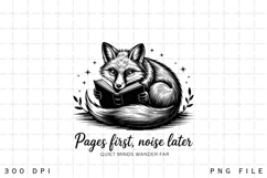 Pages First, Noise Later Quiet Fox Reading Book Vintage Product Image 2