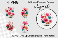 Whimsical Summer Flowers Clipart PNG Product Image 1