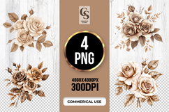 Brown Vintage Rose Clipart Sublimation PNG Product Image 1
