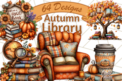 Autumn Library Clipart PNG, Cozy Fall Book Art Product Image 1