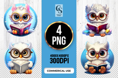 Cute Reading Owl Clipart Sublimation PNG Product Image 1