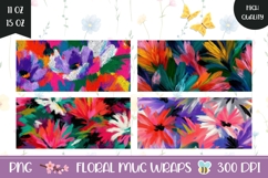 Abstract Flowers Mug Wrap Designs, Floral Mug Template Product Image 1