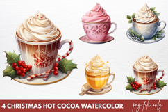 Christmas Hot Cocoa Watercolor Clipart PNG Product Image 1
