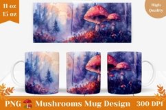 Mushroom Mug Template, Watercolor Forest Mug Wrap PNG Product Image 1