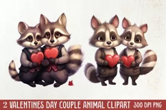 Couple Animal Valentines Day Clipart, Watercolor Couple Product Image 1