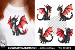 Black Dragon Red Wings Clipart Sublimation PNG Product Image 1