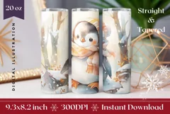 Watercolor Christmas Tumbler Wrap, Baby Penguin Sublimation Product Image 1