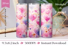 Watercolor Love Hearts Tumbler Design, Valentine's Day PNG Product Image 1