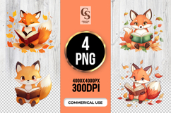 Cute Fox Reading Book Sublimation PNG Product Image 1