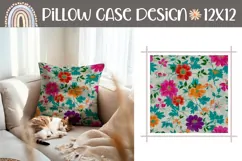 Cartoon Flowers Pillow PNG, Vintage Pillow Case Template Product Image 1