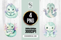 Cute Green Baby Dragon Clipart Sublimation PNG Product Image 1