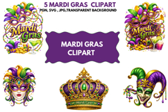 Mardi Gras Clipart Set 5 Separate Carnival Designs Product Image 1