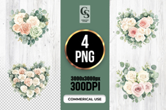 Watercolor Rose Heart Eucalyptus Clipart Sublimation PNG Product Image 1