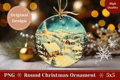 Christmas Village Ornament Print, Winter Round Ornament Product Image 1
