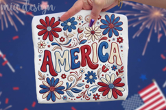 America PNG, Faux Embroidery Patriotic Flower Sublimation Product Image 1