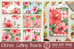 Watercolor Hibiscus Floral Gingham Cutting Boards sublimatio Product Image 1