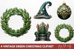 Vintage Green Christmas Clipart PNG Product Image 1
